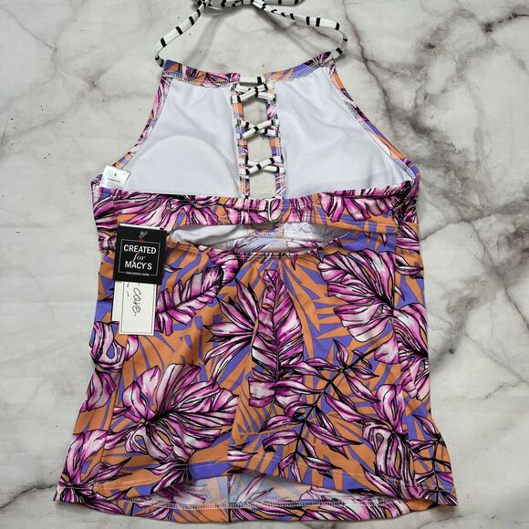 Salt + Cove Hawaii Lilac Purple Floral Halter Swim Top Juniors Size S Lace Up - Picture 4 of 5
